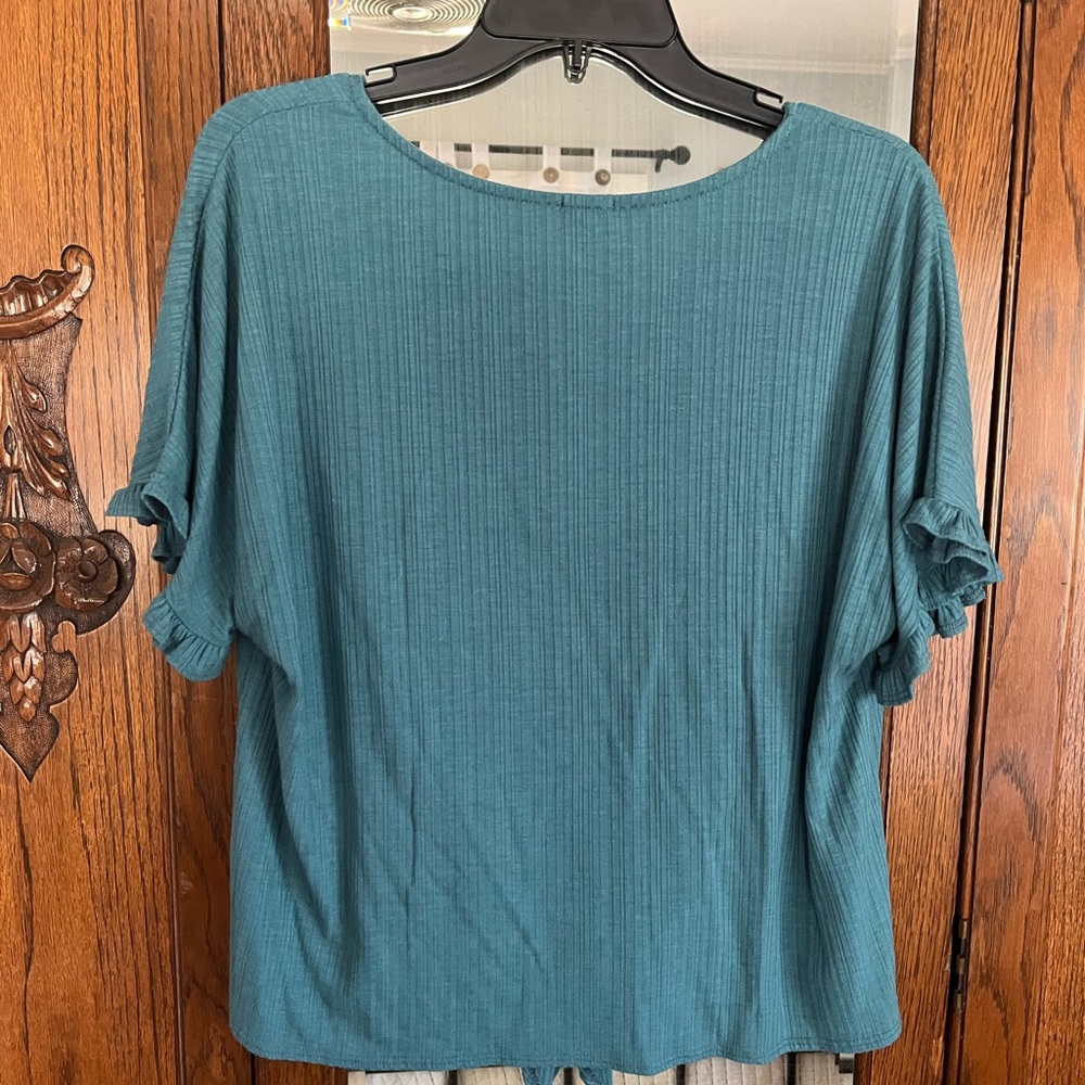 W5 Teal V-Neck Blouse with Tie Front - Picture 2 of 2